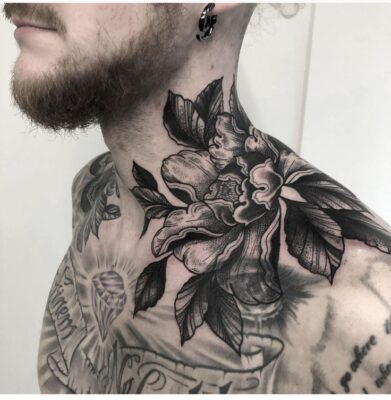 Hình xăm hoa chất lượng cao ở cổ tattoo bông hoa ở cổ siêu chất