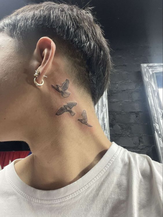 Hình xăm chim mini sau tai cho nam hình xăm con chim mini sau tai cho nam