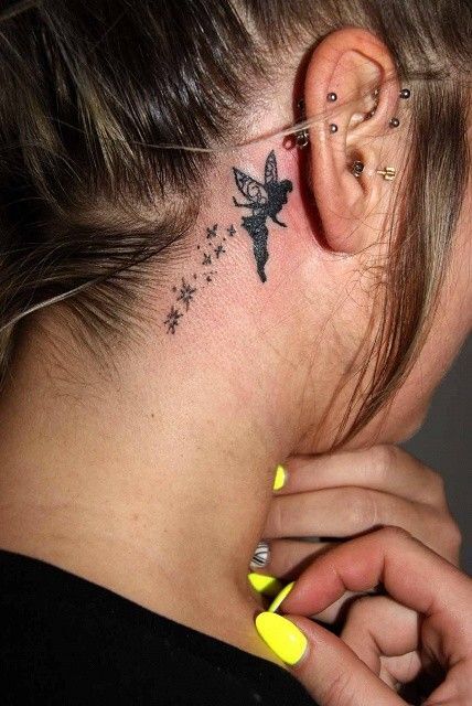 Hình xăm nàng tiên mini sau tai cực đẹp hình xăm nàng tiên mini sau tai cực đẹp