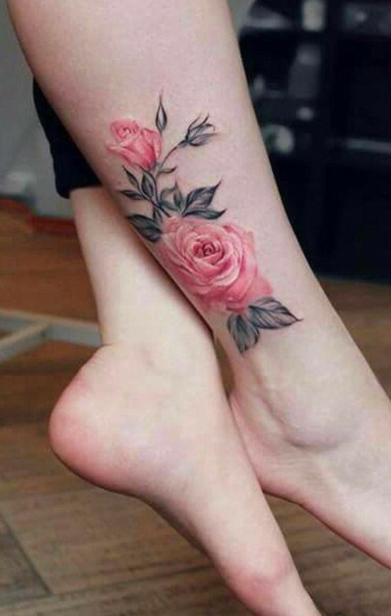 hình xăm hoa hồng ở chân mẫu 1