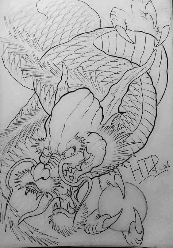 Phác thảo hình xăm cá chép đầu rồng không màu phác thảo tattoo cá chép đầu rồng không màu