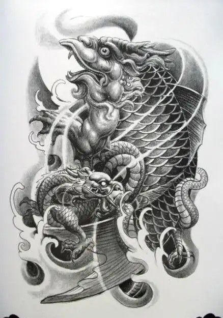 Phác thảo hình xăm rồng và cá chép đầu rồng phác họa hình xăm rồng và cá chép đầu rồng