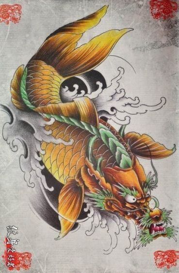 Hình xăm cá chép hóa rồng tượng trưng cho sự kiên cường phác họa hình xăm cá chép hóa rồng tượng trưng cho sự kiên cường