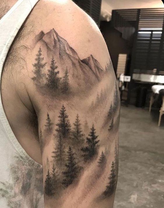 mẫu tattoo rừng cây thông đẹp mắt