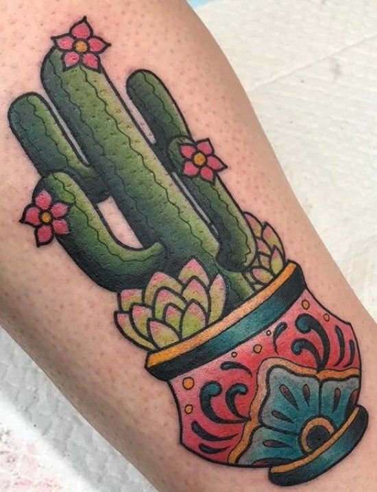 tattoo cây xương rồng cùng sen đá
