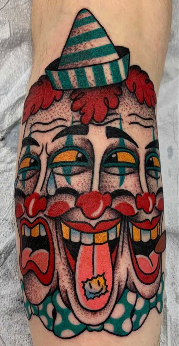 Mẫu hình xăm chú hề 3 mặt mẫu tattoo chú hề 3 khuôn mặt