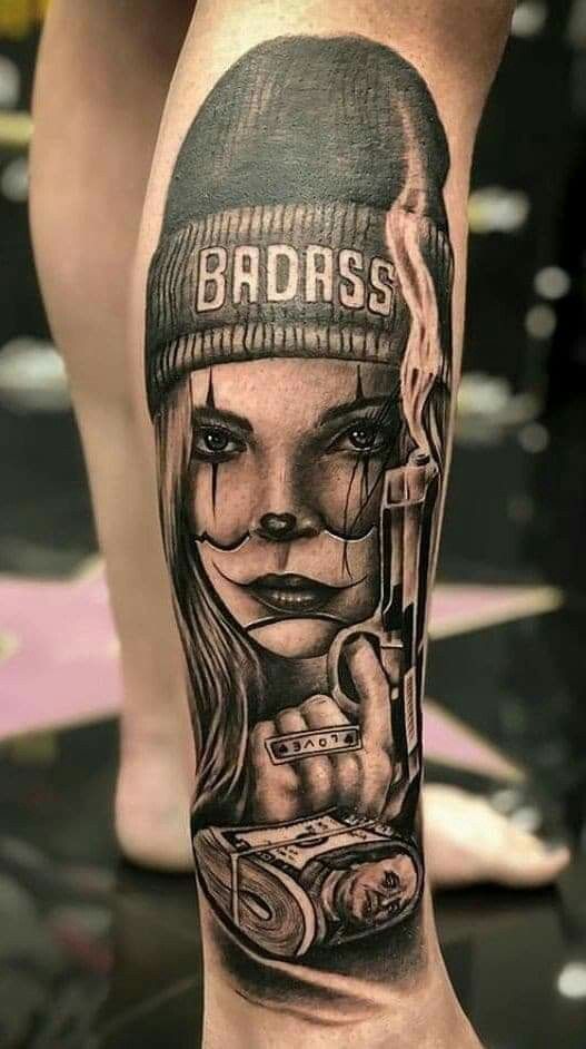 Mẫu hình xăm chú hề nữ cực hung hãn mẫu tattoo nữ hề cực chiến