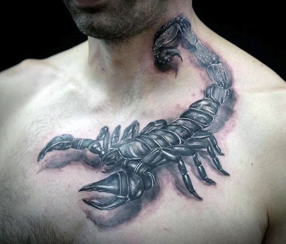 Hình xăm bọ cạp 3D trên ngực và cổ của khách hàng hình xăm bò cạp 3d ở ngực và cổ của anh khách