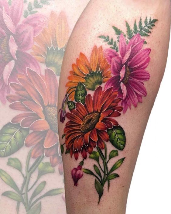 Hình xăm hoa cúc tươi sáng Tattoo hoa cúc tươi sáng