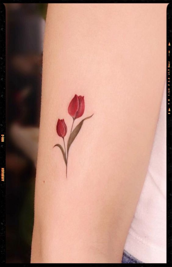 mẫu tattoo hoa tulip đỏ cực xinh