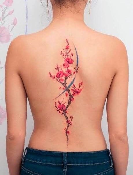 Hình xăm hoa đẹp dọc lưng Hình xăm hoa dọc lưng tuyệt đẹp