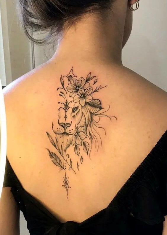 Hình xăm hoa ở lưng hình sư tử Tattoo hoa sau lưng hình dáng sư tử