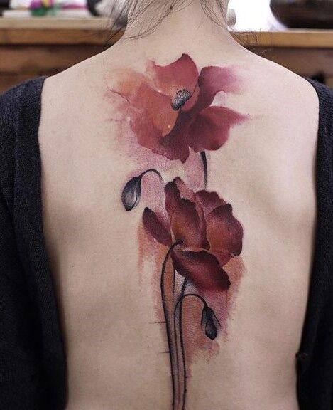 Hình xăm hoa minh họa sau lưng Tattoo hoa sau lưng đẹp như tranh vẽ