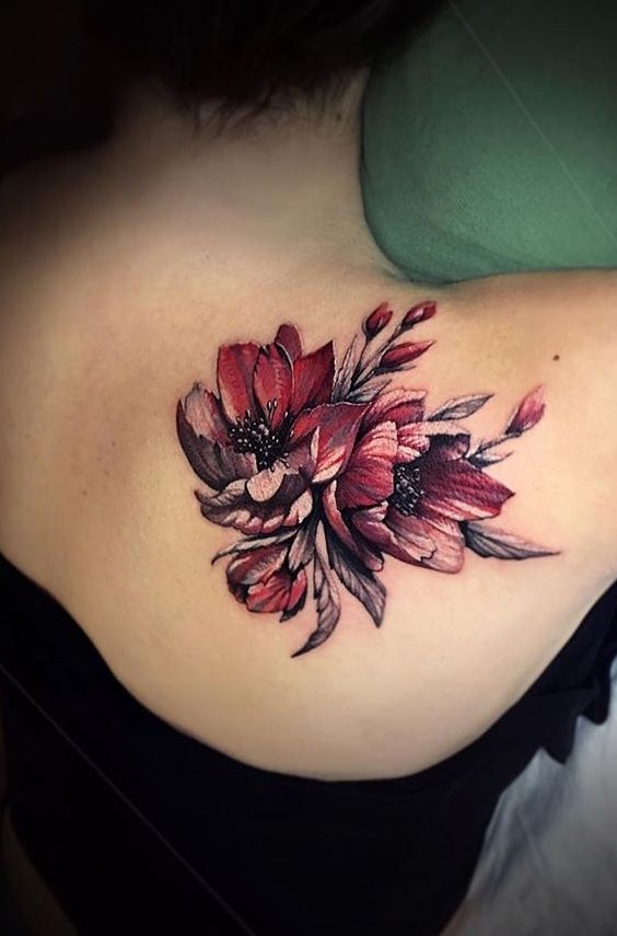 Hình xăm bông hoa huyền ảo ở lưng Tattoo hoa sau lưng ma thuật