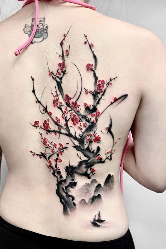Hình xăm bông hoa đẹp ở lưng Tattoo hoa sau lưng tuyệt đẹp