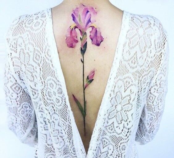 Hình xăm bông hoa màu hồng nhạt ở lưng Hình xăm hoa sau lưng hồng nhẹ nhàng