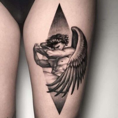 Mẫu hình xăm Lucifer ở đùi mẫu xăm lucifer ở bắp đùi