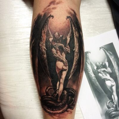 Hình xăm lucifer cực ngầu trên cánh tay tattoo lucifer cực chất ở tay