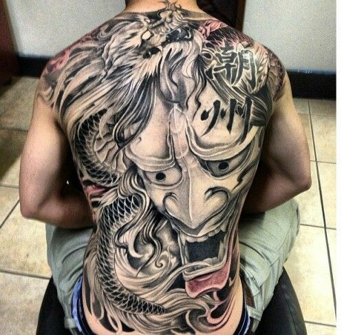 hình xăm mặt quỷ hình xăm kết hợp lưng rồng đơn sắc tattoo hình xăm mặt quỷ kết hợp với rồng đơn sắc kín lưng