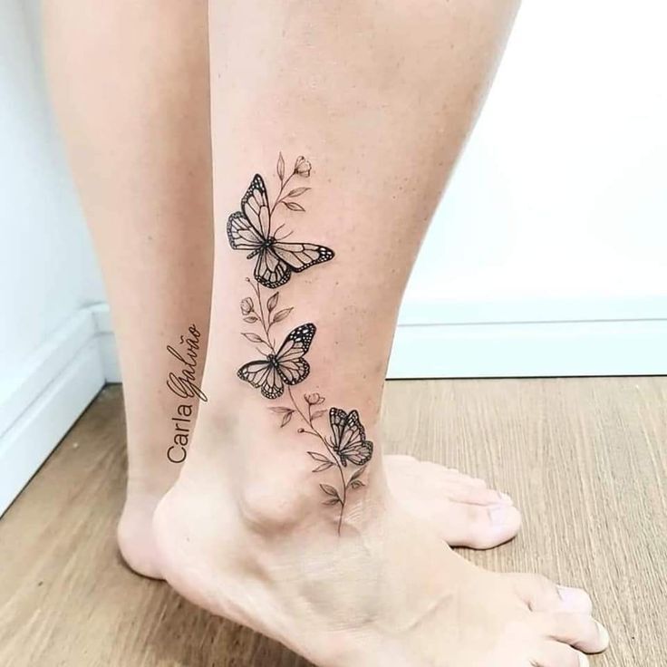 Đáng yêu với mẫu hình xăm con bướm ở mắt cá chân đẹp mắt với mẫu tattoo đàn bướm