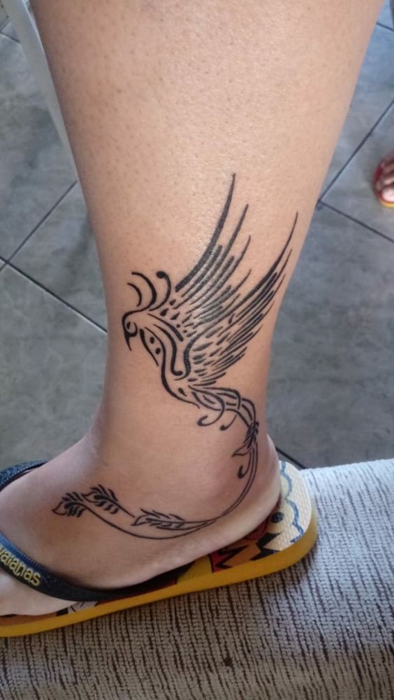 Hình xăm phượng hoàng lửa nhỏ xòe cánh hình xăm phượng hoàng lửa mini dang cánh