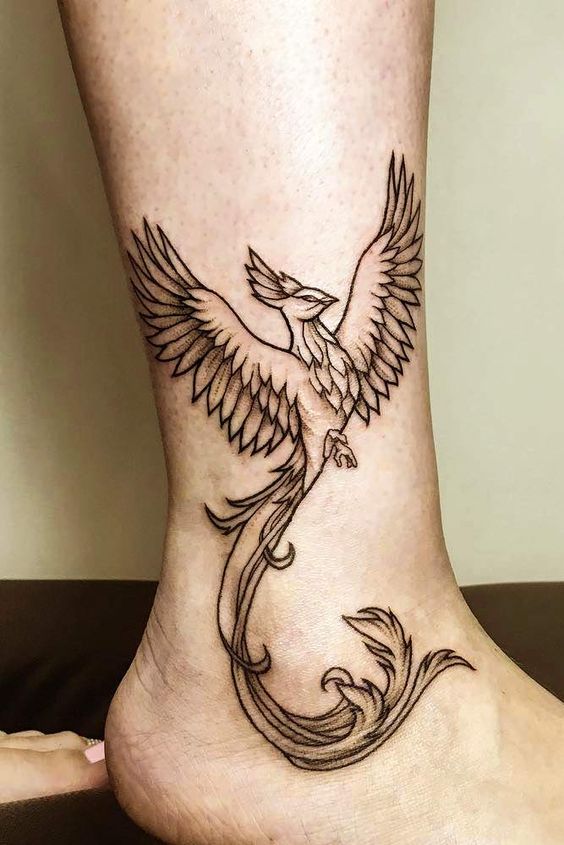 Hình xăm phượng lửa nhỏ nghệ thuật tattoo phượng hoàng lửa mini bay bổng nghệ thuật