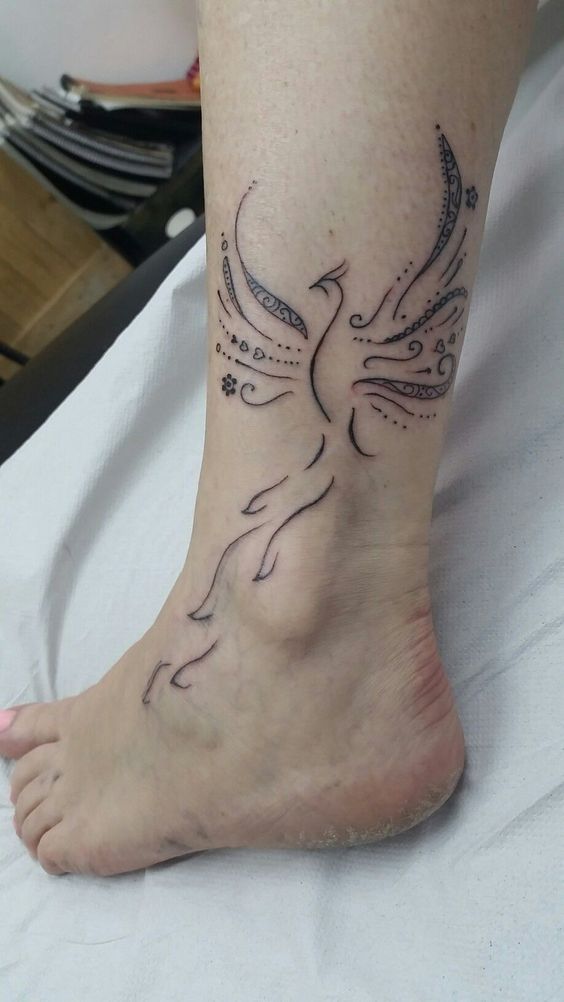 Hình xăm phượng lửa mini đơn sắc tattoo phượng hoàng lửa mini đơn sắc