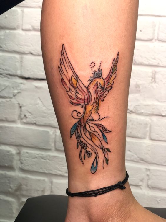 Hình xăm phượng hoàng lửa nhỏ màu sắc huyền bí tattoo phượng hoàng lửa mini màu sắc bí ẩn