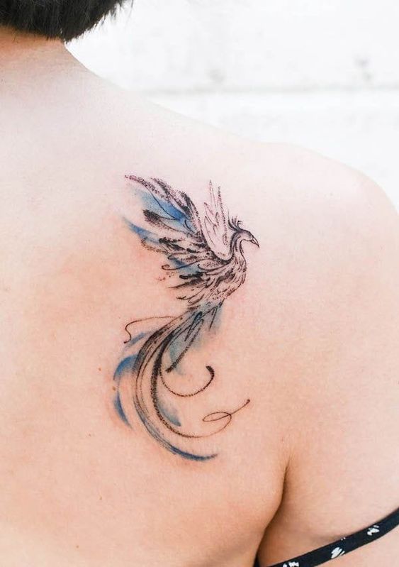 Hình xăm phượng lửa nhỏ màu nước hình xăm phượng hoàng lửa mini màu nước