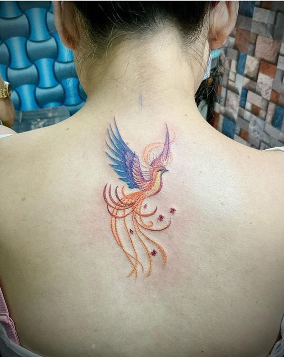 Hình xăm phượng hoàng lửa nhỏ nhiều màu sắc hình xăm phượng hoàng lửa mini màu sắc sặc sỡ