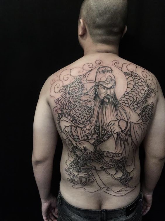 phác họa hình xăm Quan Công che lưng lên nét hình xăm quan vũ kín lưng