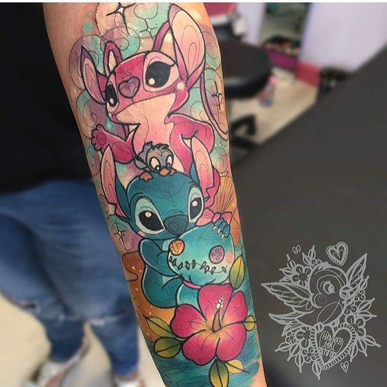 hình xăm stitch mini kết hợp hoa hình xăm stitch mini kết hợp hoa