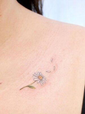 ý tưởng tattoo cánh hoa cúc bay trong gió