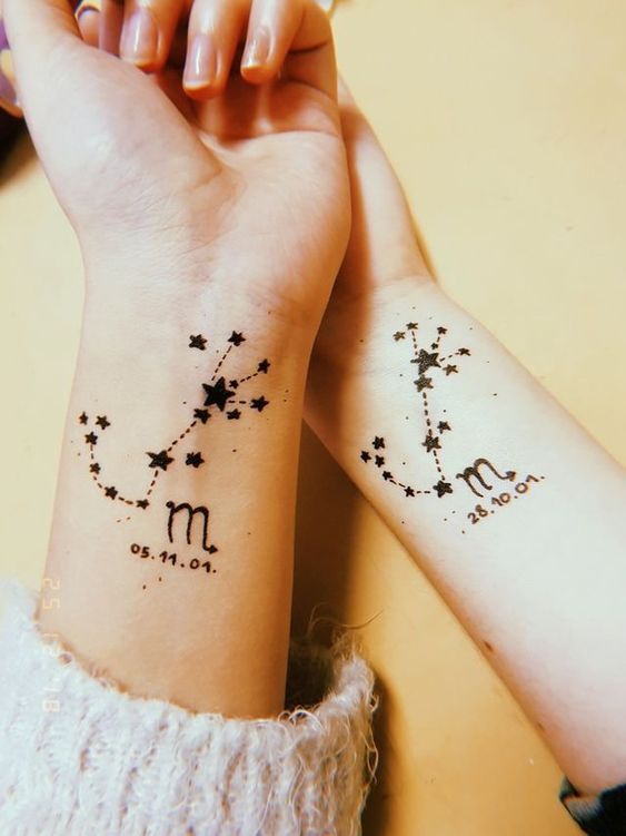 hình xăm cặp đôi cung thiên yết ở cổ tay