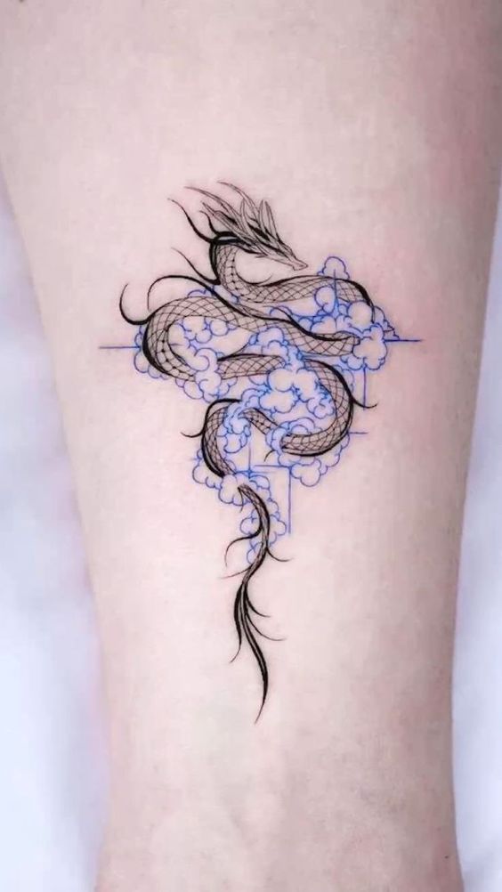 Hình xăm rồng đen và hoa văn màu xanh độc đáo trên cẳng tay 200+ hình xăm rồng mang phong cách nhật cổ đến tả thực cực đẹp - Genztattoo