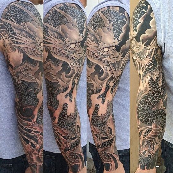 Chi tiết hình xăm rồng đơn sắc toàn cánh tay 200+ hình xăm rồng mang phong cách nhật cổ đến tả thực cực đẹp - Genztattoo