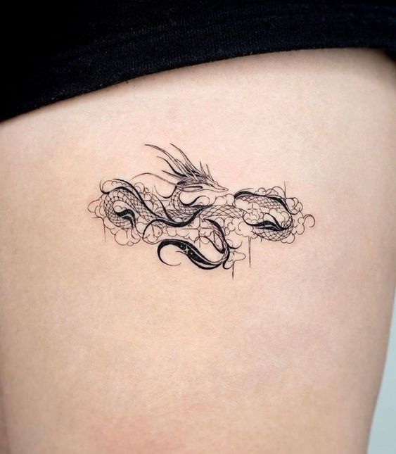 hình xăm rồng nhỏ tinh tế trên đùi 200+ hình xăm rồng mang phong cách nhật cổ đến tả thực cực đẹp - Genztattoo