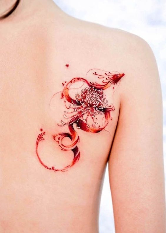 hình xăm rồng đỏ cách điệu và hoa loa kèn nhện trên vai 200+ hình xăm rồng mang phong cách nhật cổ đến tả thực cực đẹp - Genztattoo
