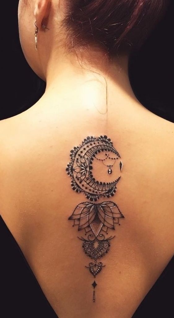 Hình xăm hoa sen mandala hình dáng trăng Hình xăm hoa sen mandala hình dáng trăng