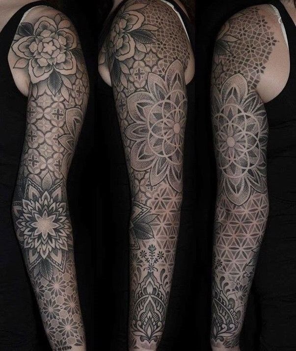 Hình xăm hoa mandala kín tay cho nữ Hình xăm hoa mandala kín tay cho nữ