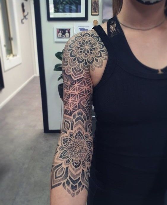 Hình xăm hoa mandala ở bắp tay và vai Hình xăm hoa mandala ở bắp tay và vai