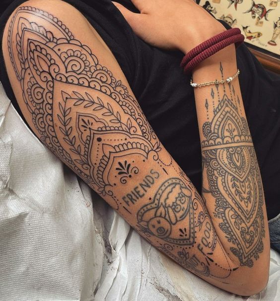 Hình xăm hoa mandala ở cánh tay Hình xăm hoa mandala ở cánh tay