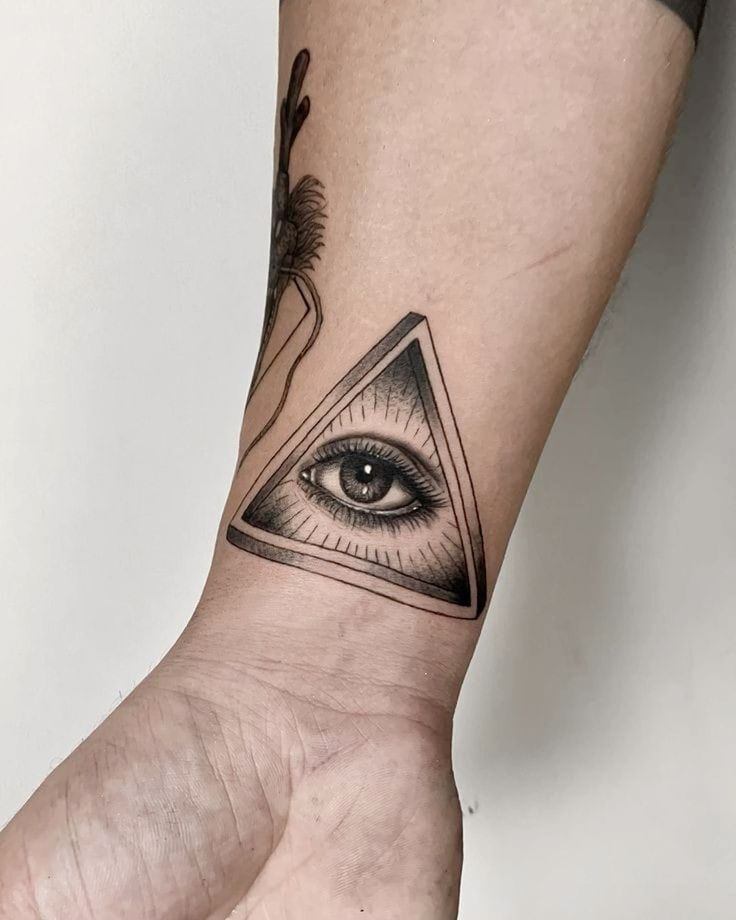 tattoo mini tam giác con mắt ở cổ tay