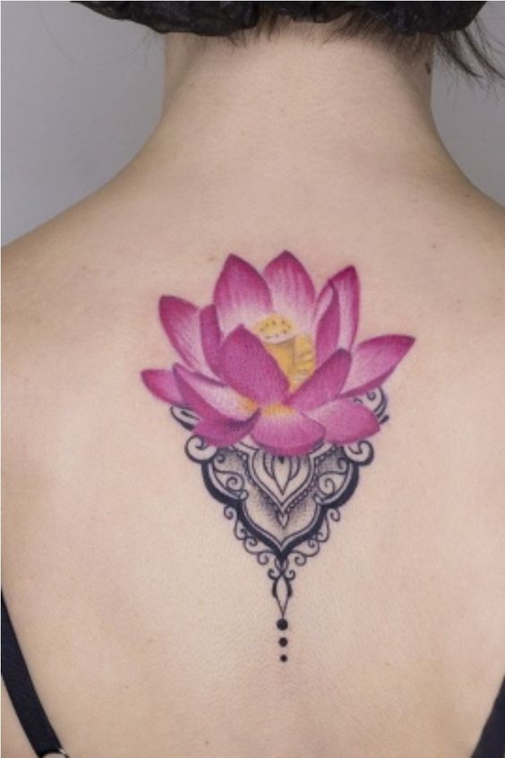 hình xăm hoa sen đỏ ở lưng