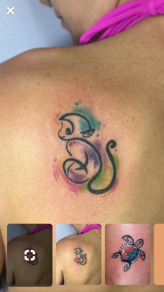hình xăm tuổi khỉ mini màu sắc trên cơ thể tattoo mini tuổi thân khỉ con màu sắc