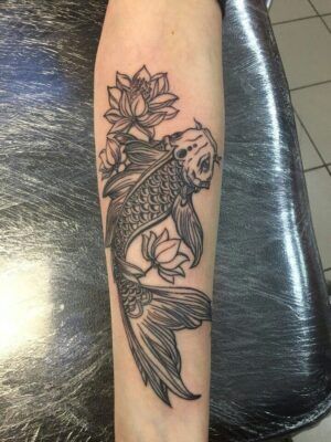 Một con cá chép sen rất nhọn trên cánh tay cá chép hoa sen siêu nét ở cánh tay