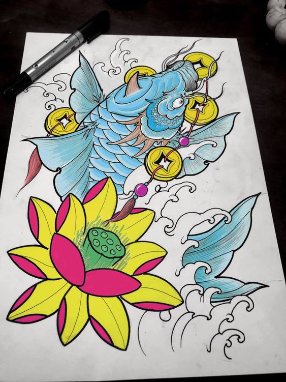 Top 99+ mẫu hình xăm cá chép ngậm đồng tiền đẹp - Genztattoo