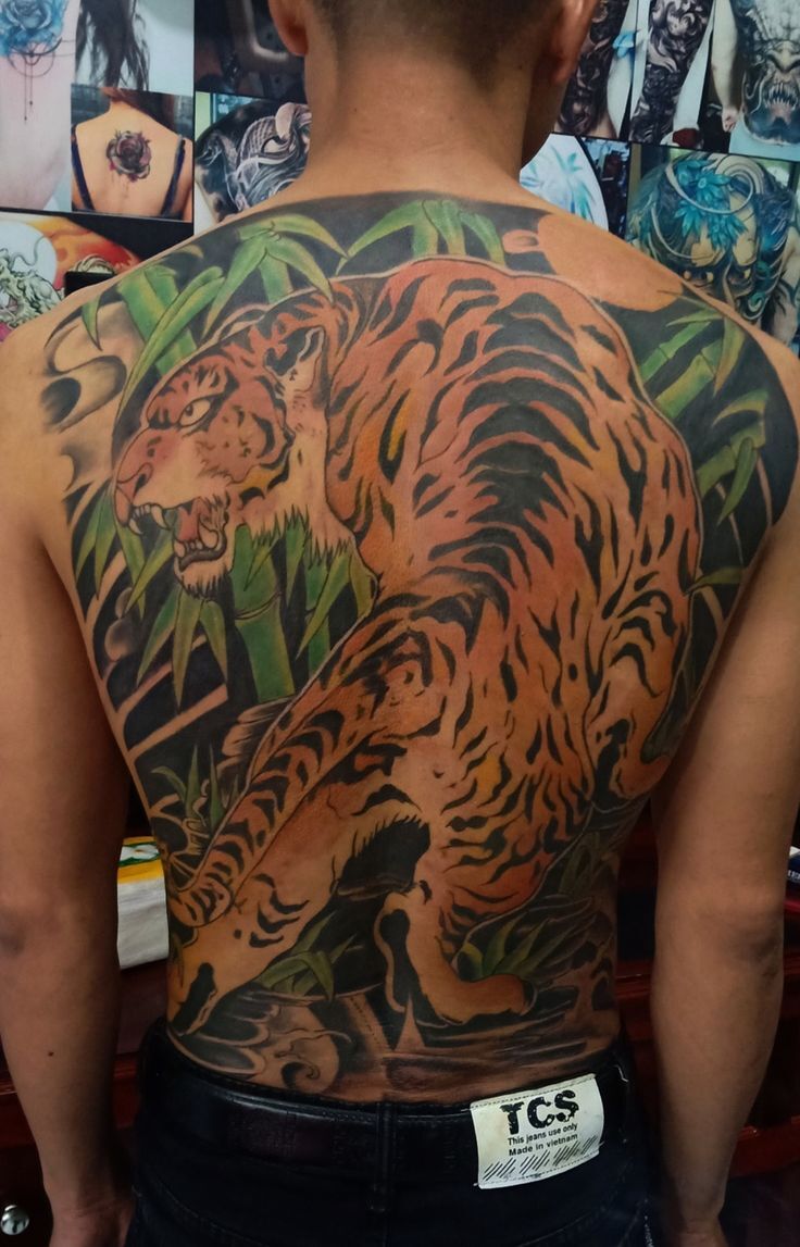 Khách hàng có hình xăm con hổ sau lưng, cực kỳ hung dữ anh khách xăm hình con hổ kín lưng cực chiến