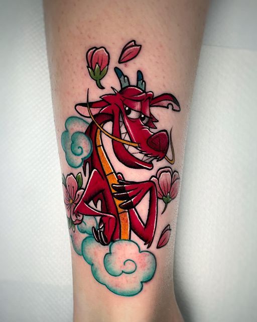 Hình xăm rồng Mushu và hoa anh đào hình xăm rồng mushu và hoa anh đào