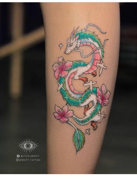 Hình xăm rồng Haku và hoa anh đào rất đẹp hình xăm rồng haku và hoa anh đào cực đẹp